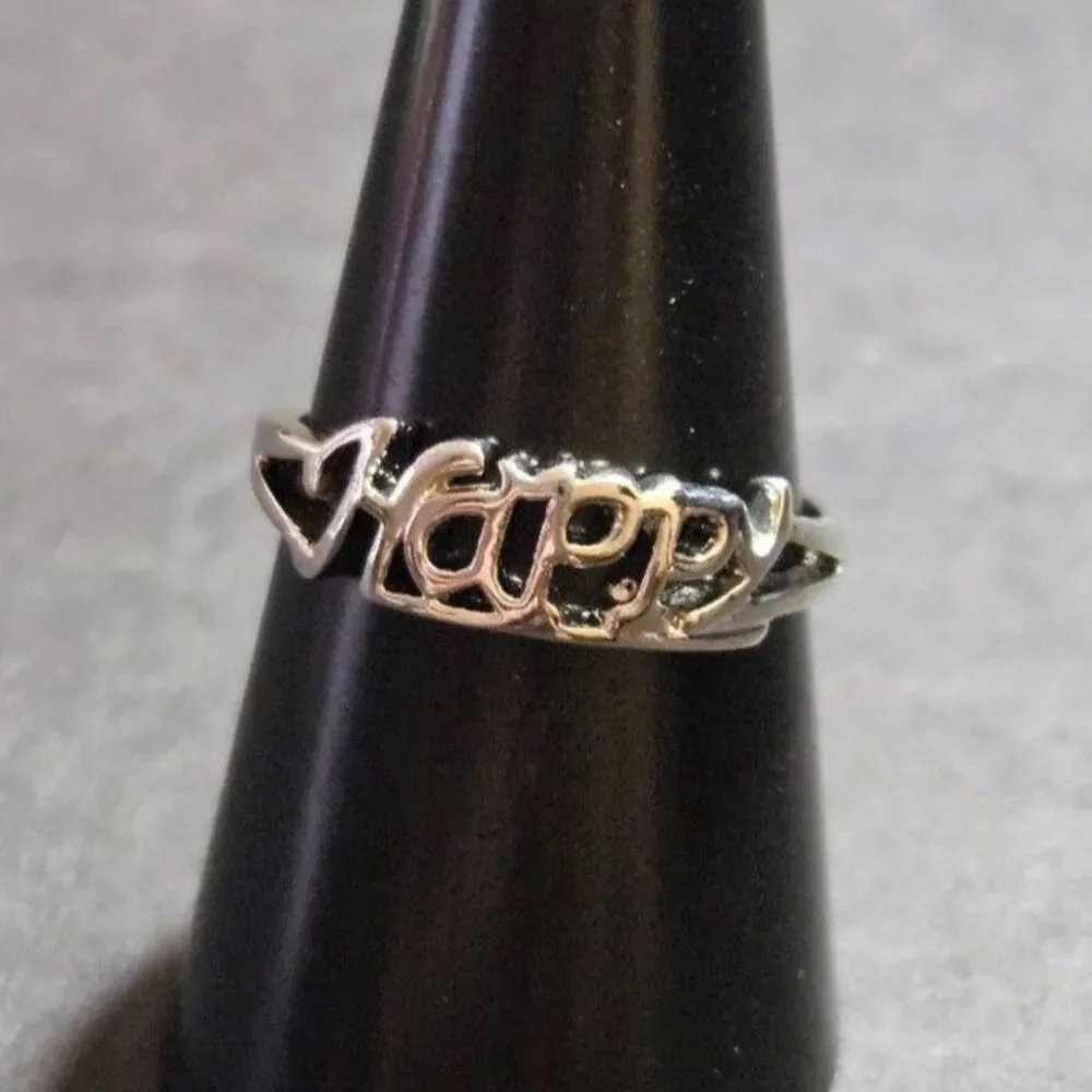 Silver tone happy ring size 8